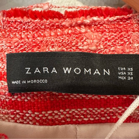 Zara Red Plaid Distressed Hem Women's Jacket - Picture 7 of 11